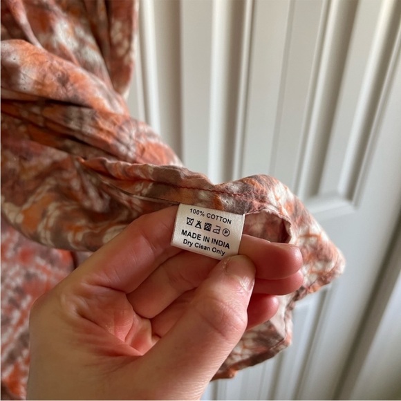 ULLA JOHNSON Orange Tie-Dye Knee Length Wrap Dress Size 8